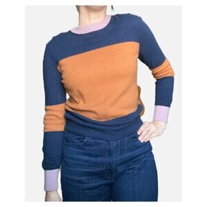 Ted Baker Cashmere Pullover Long Sleeve Sweater Striped Navy Orange Small